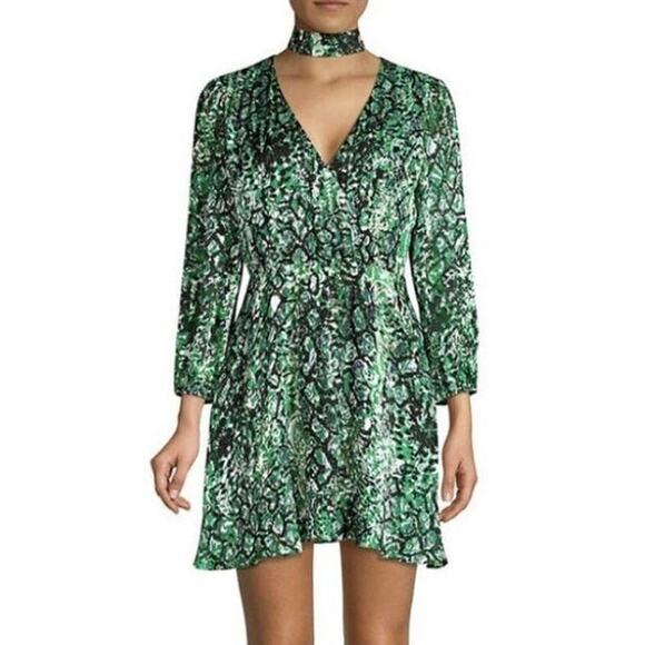 Alice + Olivia Rita Green Black Snakeskin Mini Dress Size 4 - Picture 1 of 6